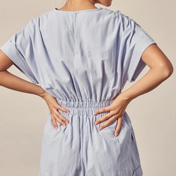 Linen Blue Romper - Picture 2 of 6